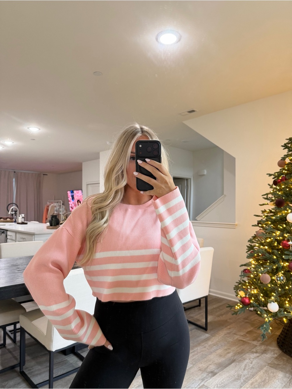 These three boutique cropped striped sweater